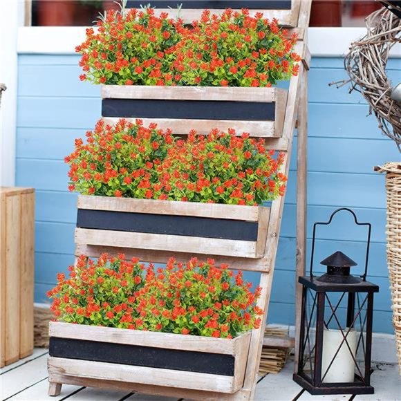 9 Bundles Artificial Flowers for Outdoors, Fake Plastic Plants UV Resistant - Picture 3 of 7